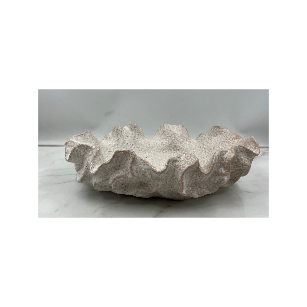 Ceramic Sylvia Bowl Planter Ruffled Clam Shell Speckled Neutral Coastal